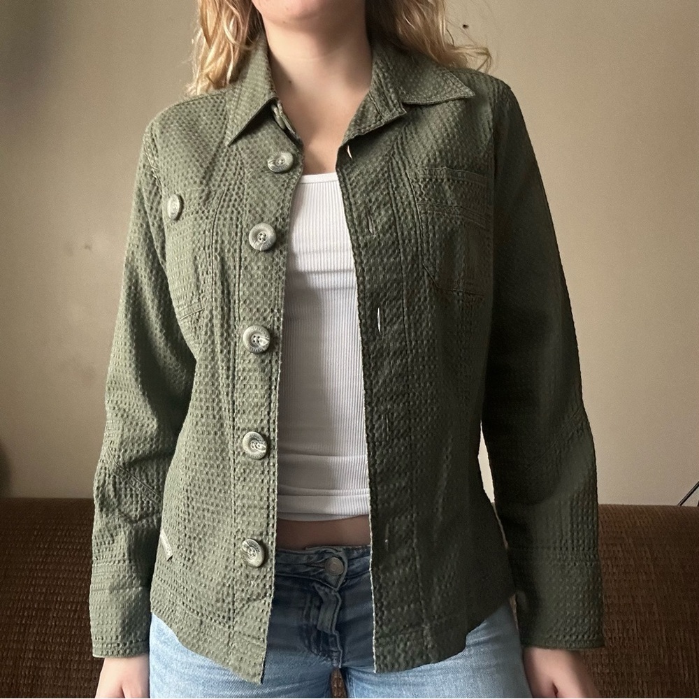 Columbia Sportswear Women’s Waffle Knit Shirt Jacket Green Button Up Size M